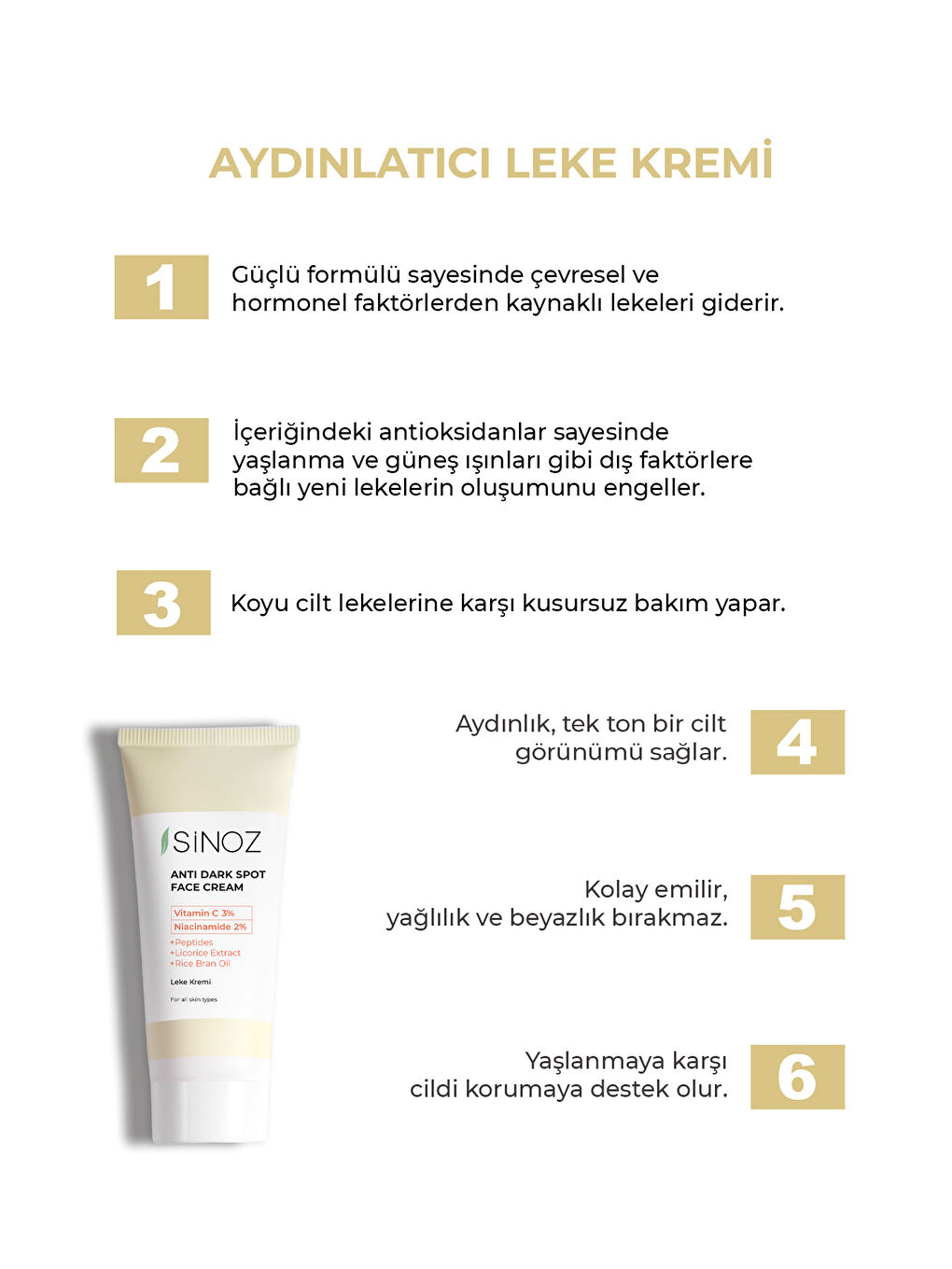 Sinoz Leke Kremi (VİTAMİN C 3% NİACİNAMİDE 2%) 40 ml - 1