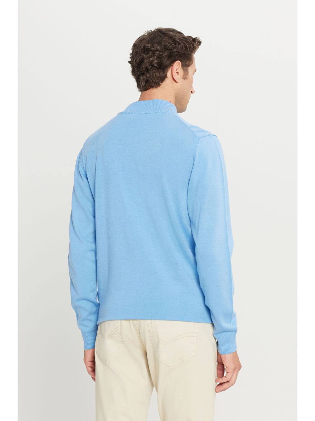 Erkek Açık Mavi Tüylenme Yapmayan Anti-Pilling Standart Fit Yarım Balıkçı Yaka Triko Kazak-4