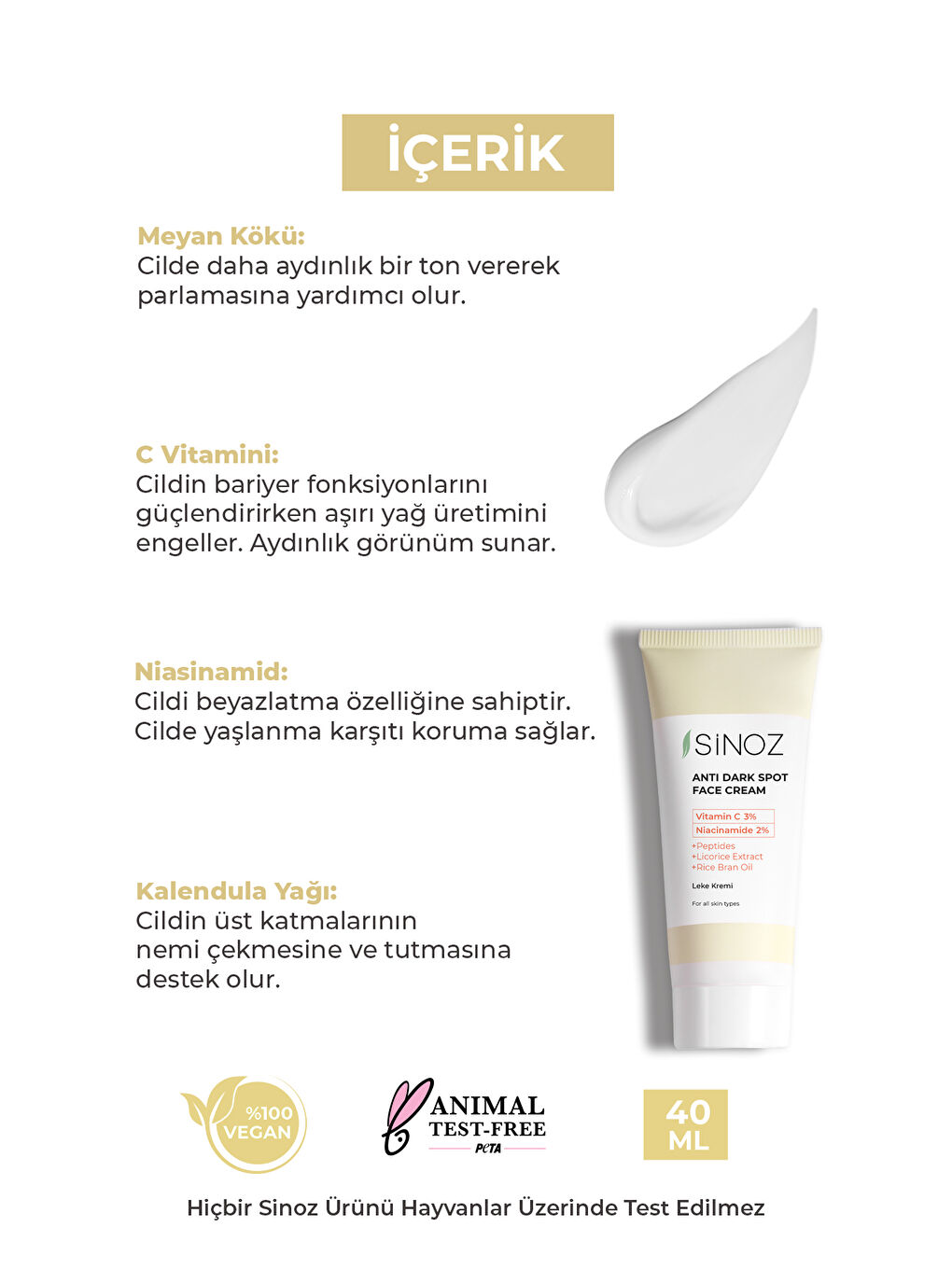 Sinoz Leke Kremi (VİTAMİN C 3% NİACİNAMİDE 2%) 40 ml - 2