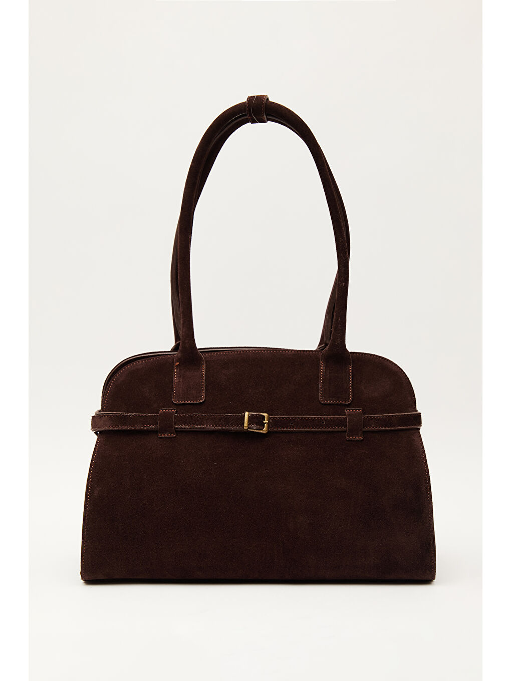 Süet Kemerli Çanta Kahverengi-4