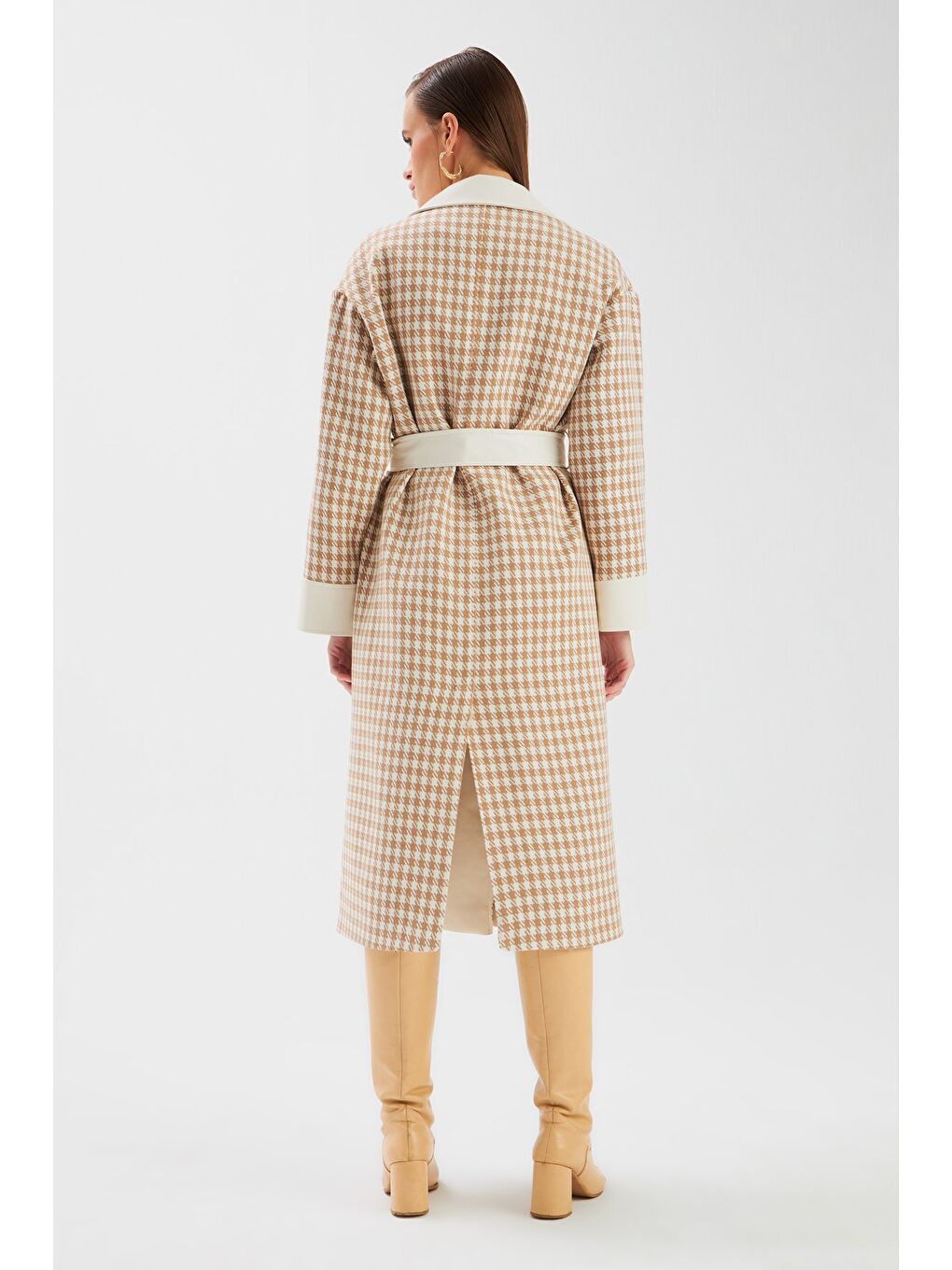 Kahverengi Deri Detaylı Kazayağı Kaban - Camel-6