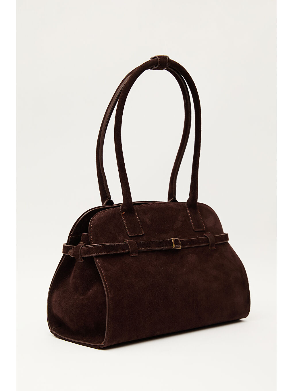 Süet Kemerli Çanta Kahverengi-5