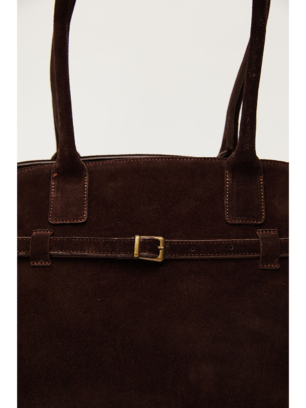 Süet Kemerli Çanta Kahverengi-6