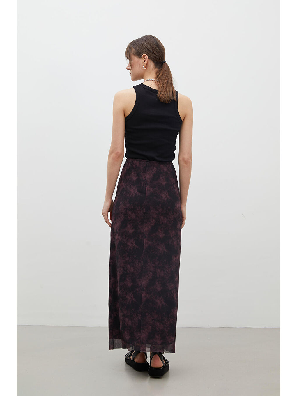 Desenli Tül Etek Bordo-3