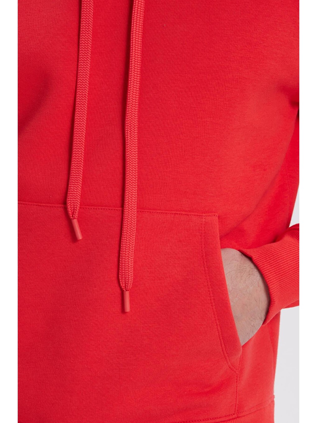 Kırmızı Unisex Oversize Geniş Kesim Pamuklu Yumuşak Dokulu İçi Polarlı Basic Nar Renk Kapüşonlu Erkek Hoodie-2