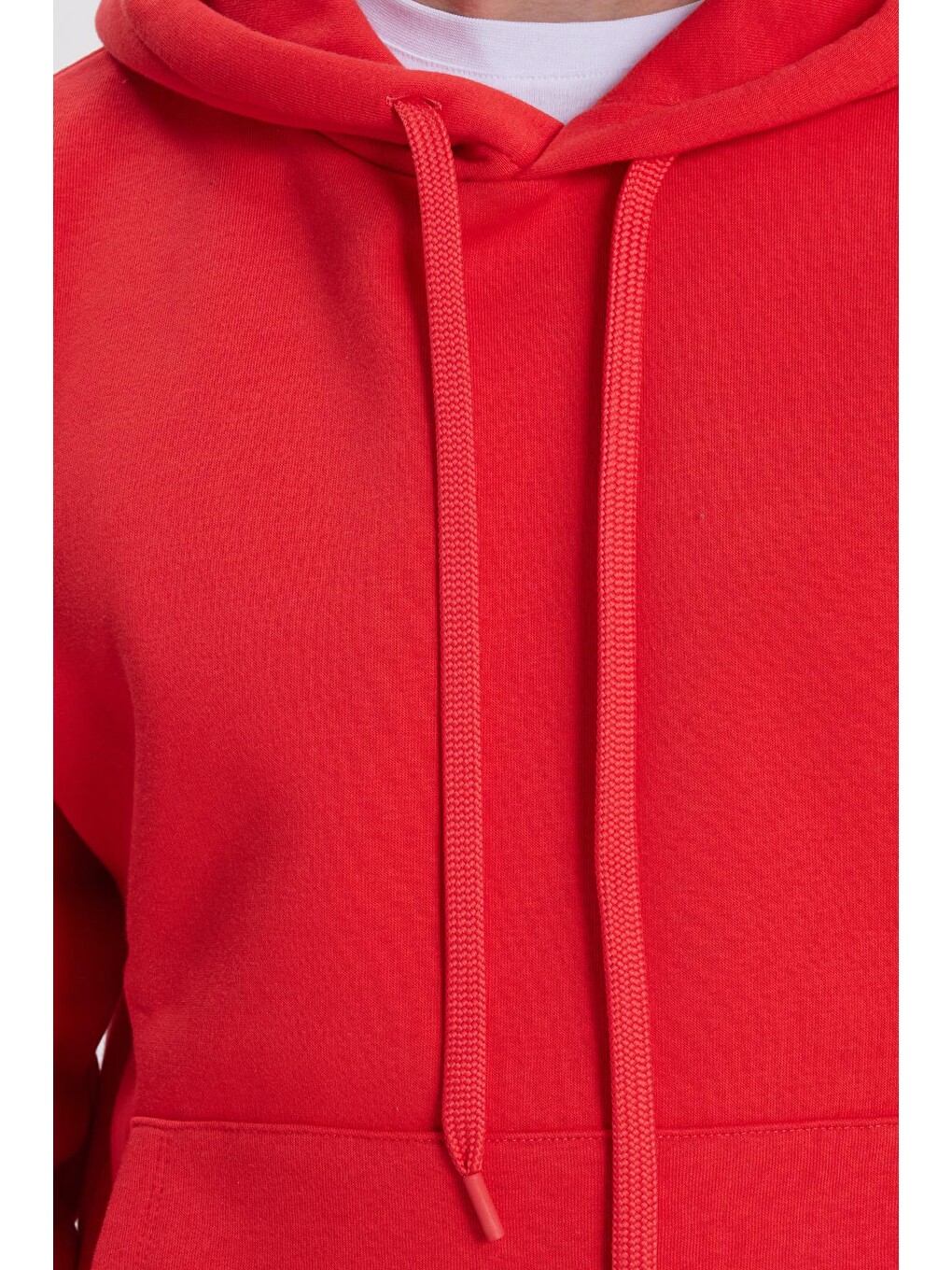 Kırmızı Unisex Oversize Geniş Kesim Pamuklu Yumuşak Dokulu İçi Polarlı Basic Nar Renk Kapüşonlu Erkek Hoodie-6