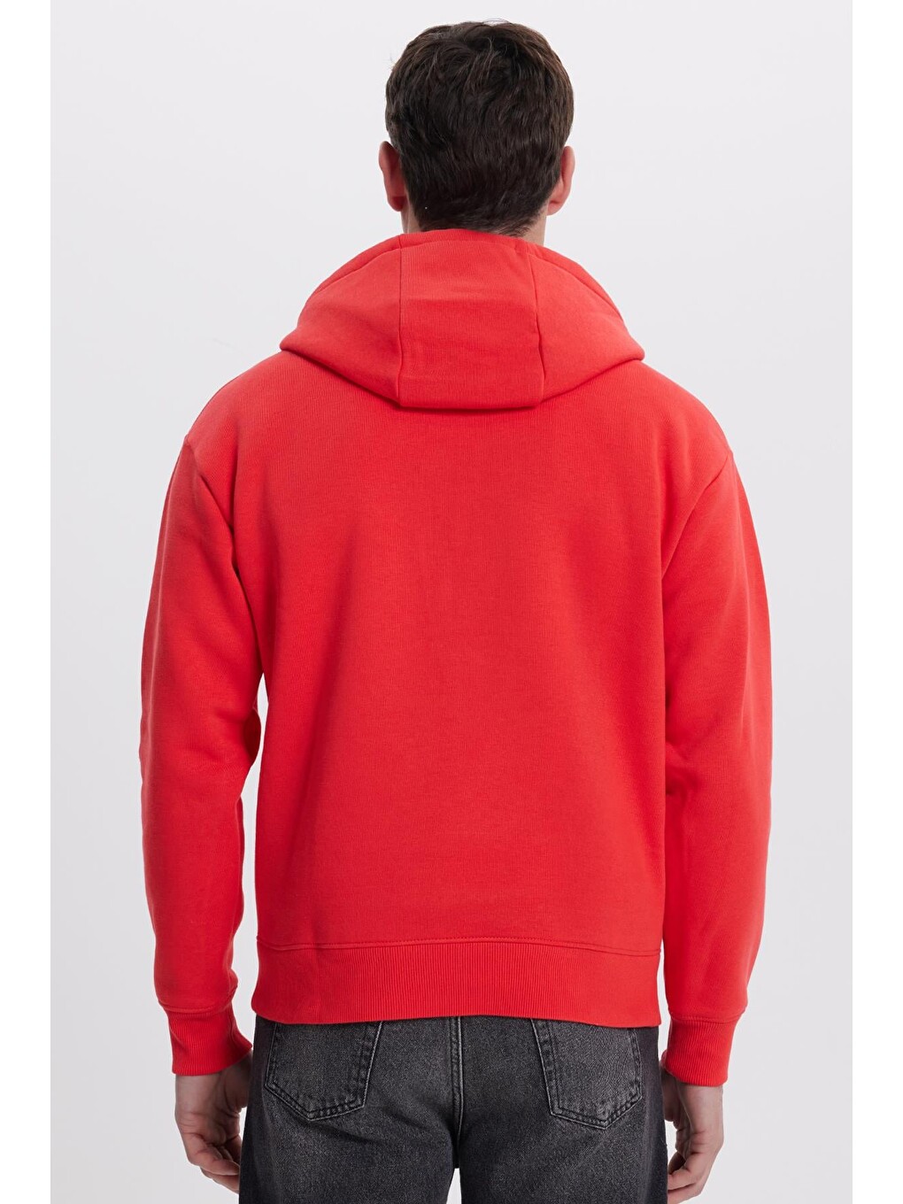 Kırmızı Unisex Oversize Geniş Kesim Pamuklu Yumuşak Dokulu İçi Polarlı Basic Nar Renk Kapüşonlu Erkek Hoodie-7