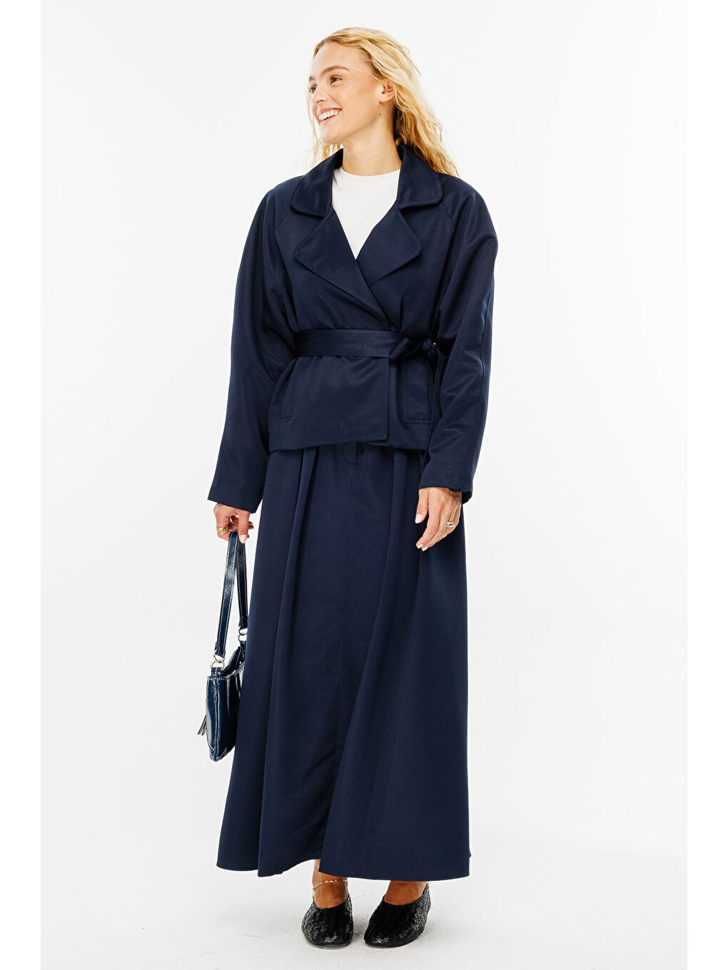 Yüksek Bel Binici Lacivert Etek