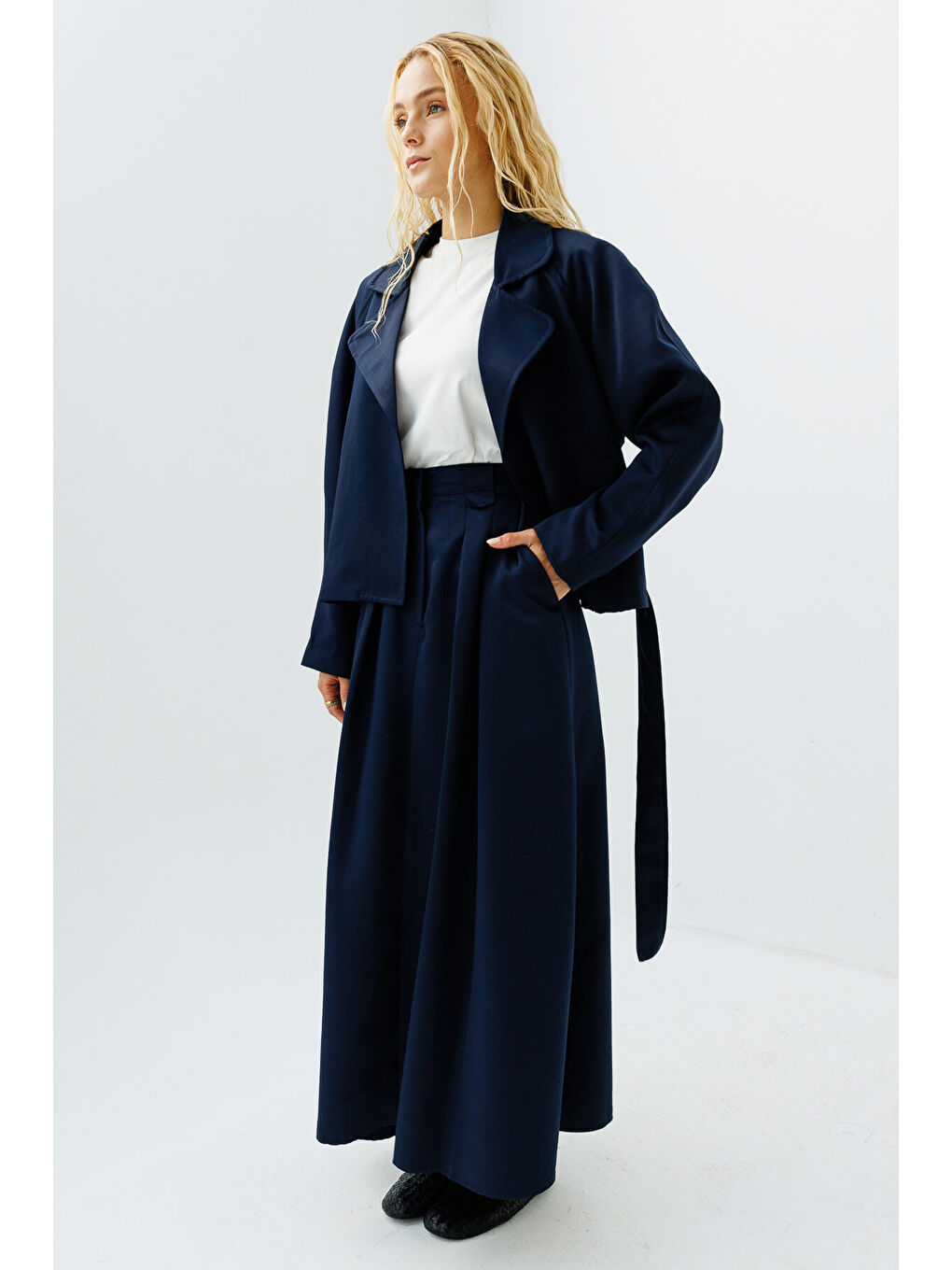 Yüksek Bel Binici Lacivert Etek-2