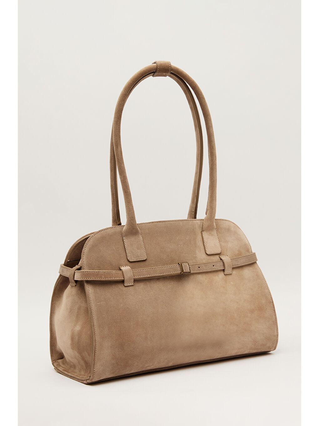 Bej Süet Kemerli Çanta Vizon-2