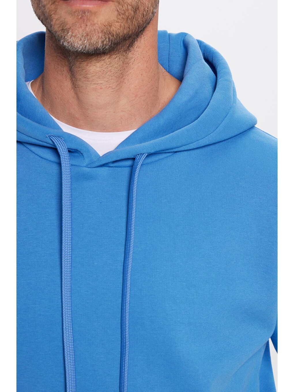 Unisex Oversize Geniş Kesim Pamuklu Yumuşak Dokulu İçi Polarlı Basic Mavi Kapüşonlu Erkek Hoodie-2