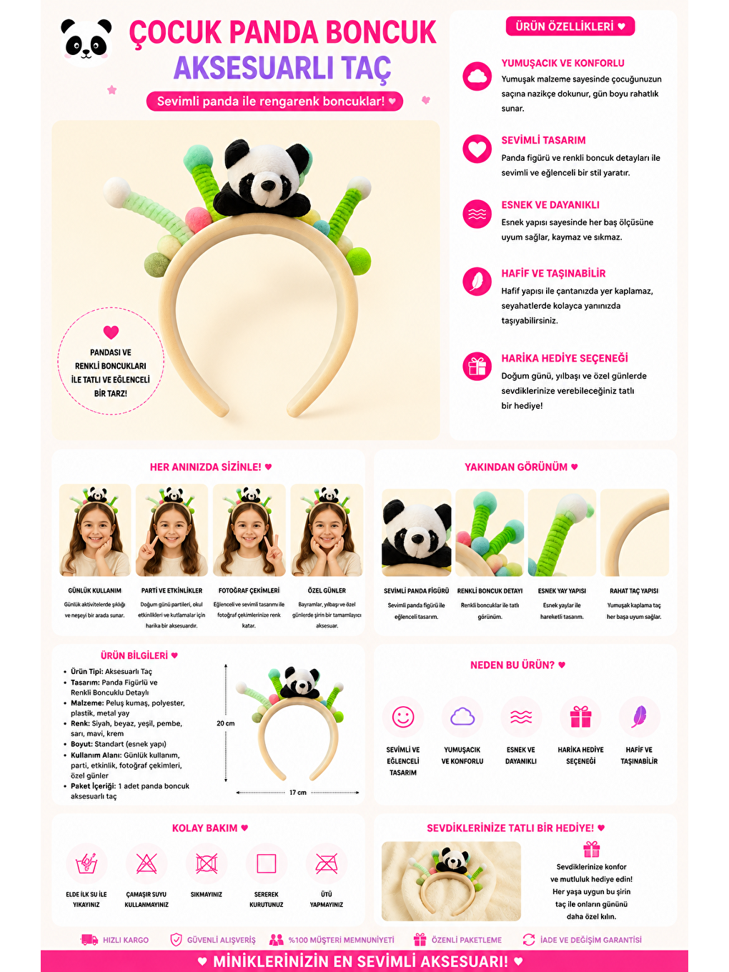 Karışık Çocuk Panda Boncuk Aksesuarlı Taç-1