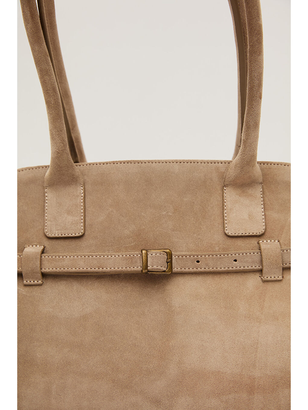 Bej Süet Kemerli Çanta Vizon-3