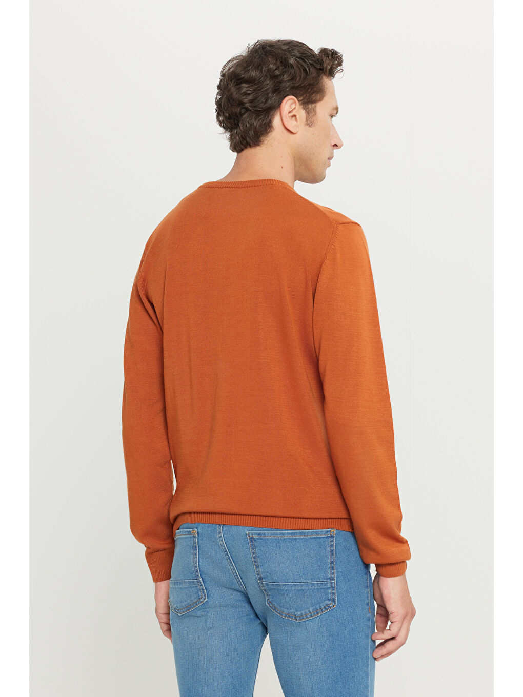 Kahverengi Erkek Kiremit Anti-Pilling Tüylenme Yapmayan Standart Fit Normal Kesim Bisiklet Yaka Triko Kazak-4