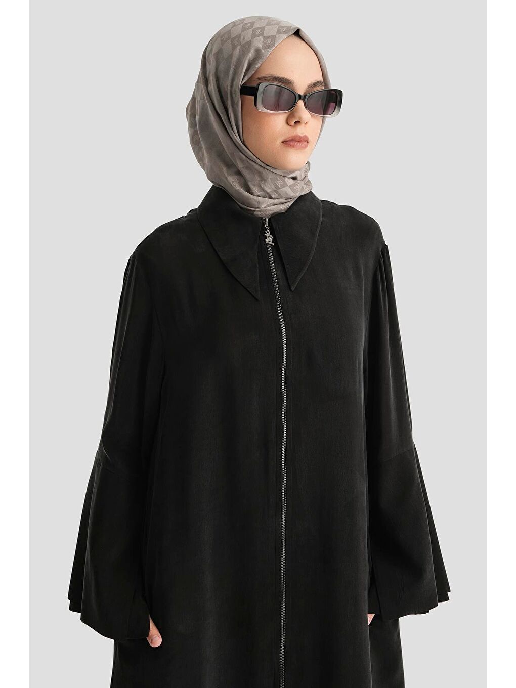 Çift Manşetli Ferace 25Y8306 Siyah-2