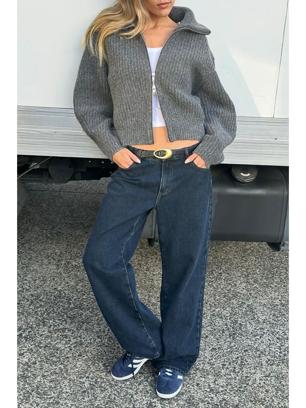 Antrasit Fermuarlı Kadın Triko Hırka Mg2532-4