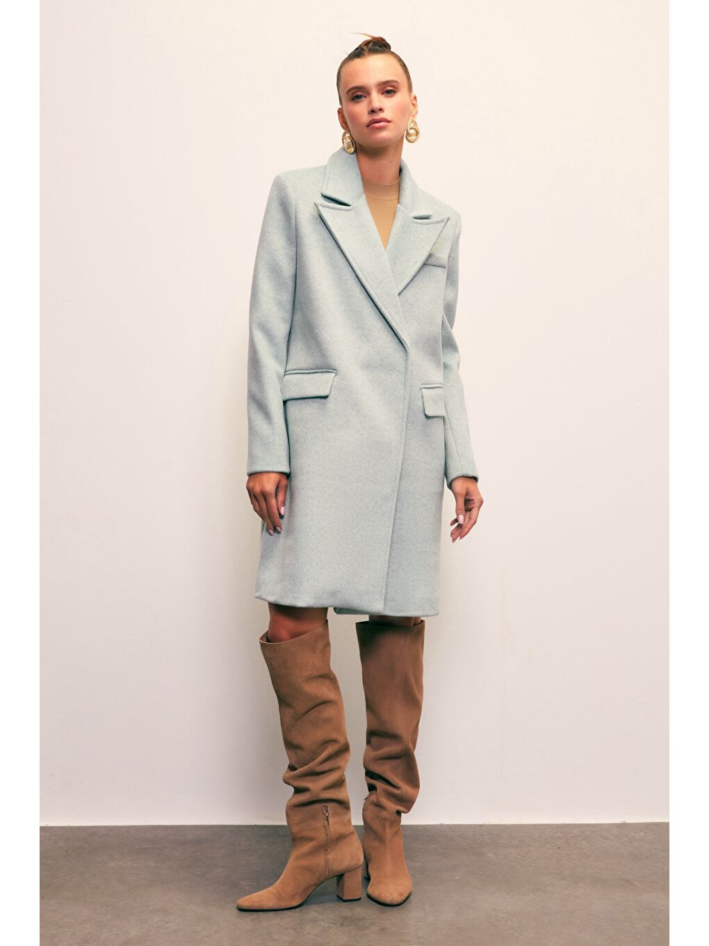 Yeşil Cepli Kaşe Kaban - Mint