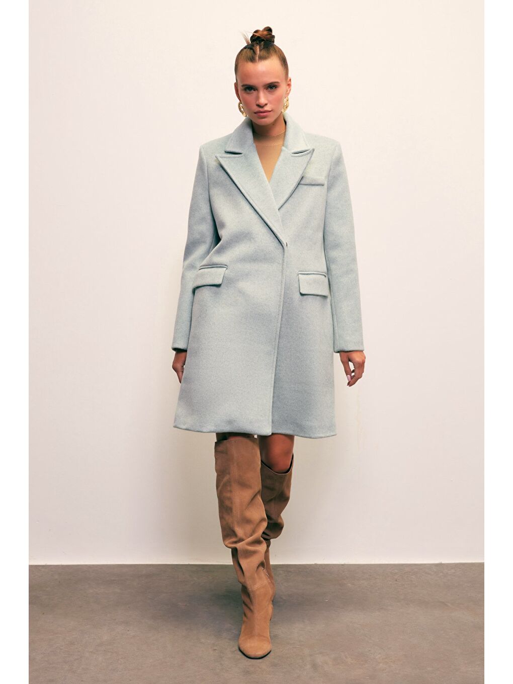 Yeşil Cepli Kaşe Kaban - Mint-2