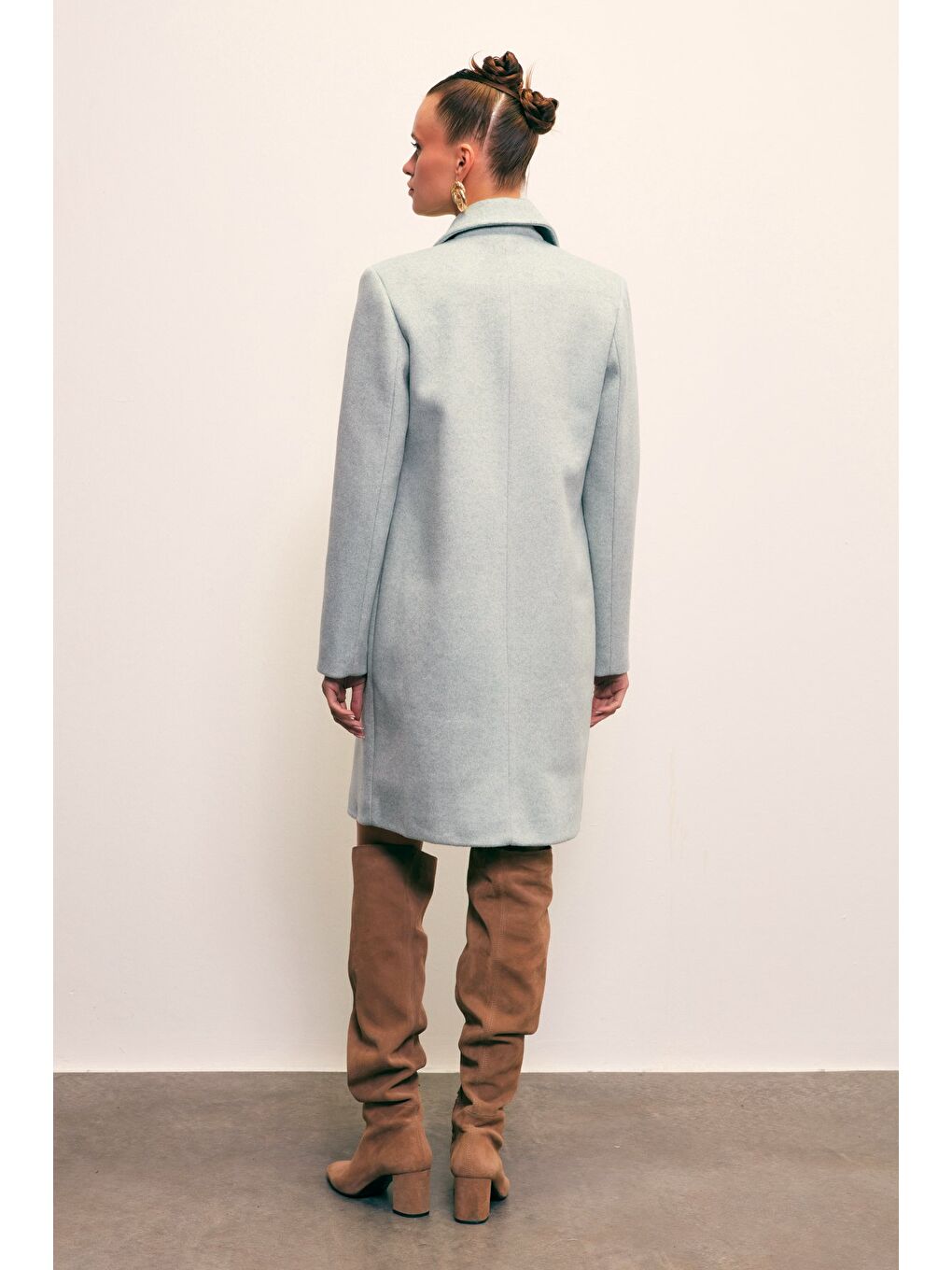 Yeşil Cepli Kaşe Kaban - Mint-4