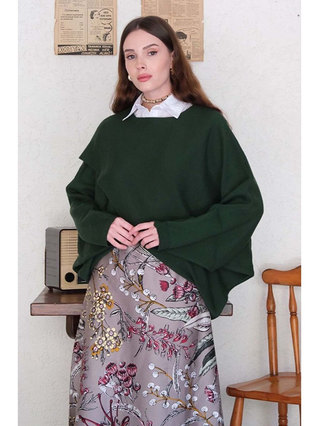 Yeşil Zümrüt Triko Kimono Crop