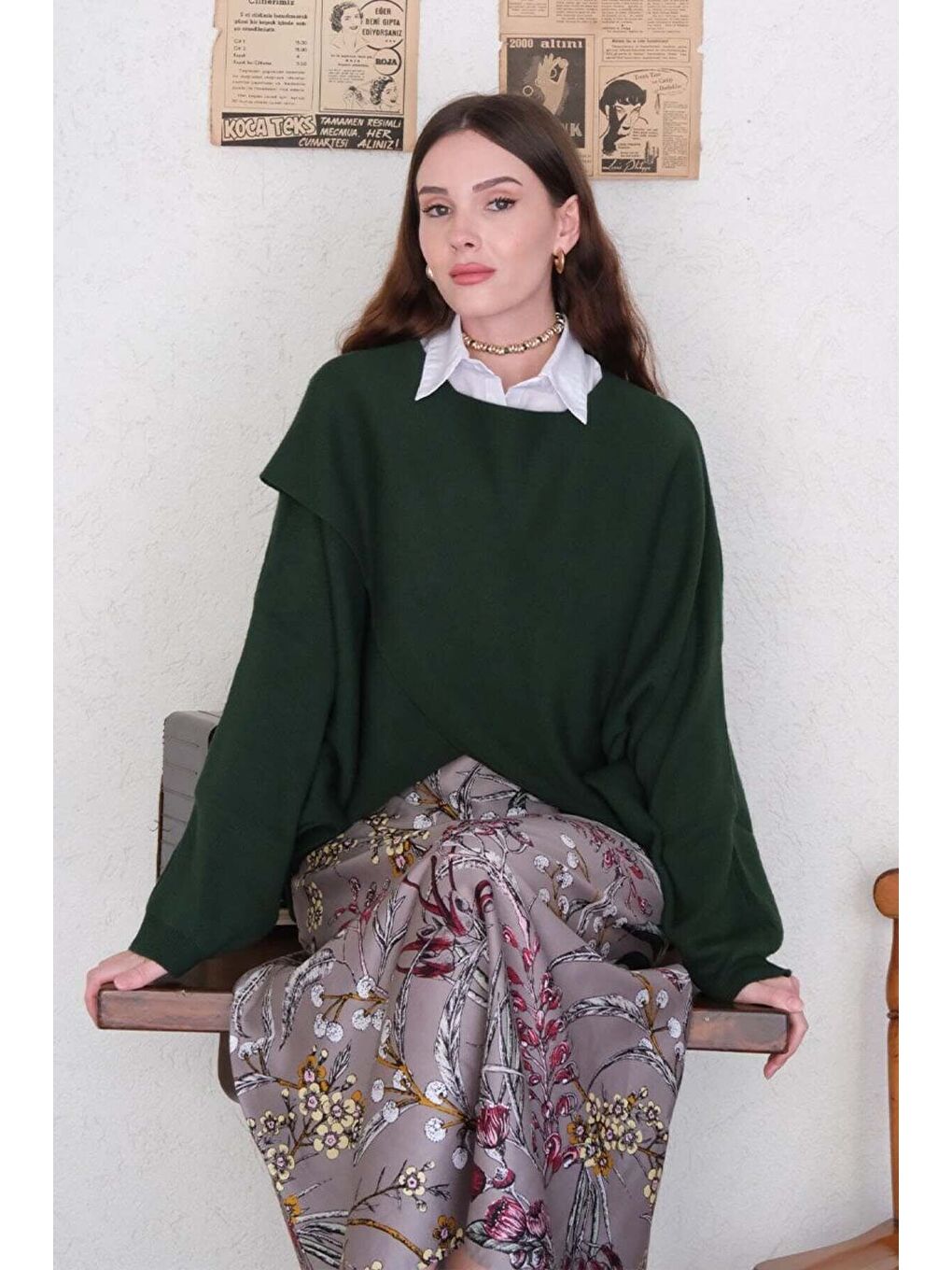 Yeşil Zümrüt Triko Kimono Crop-1