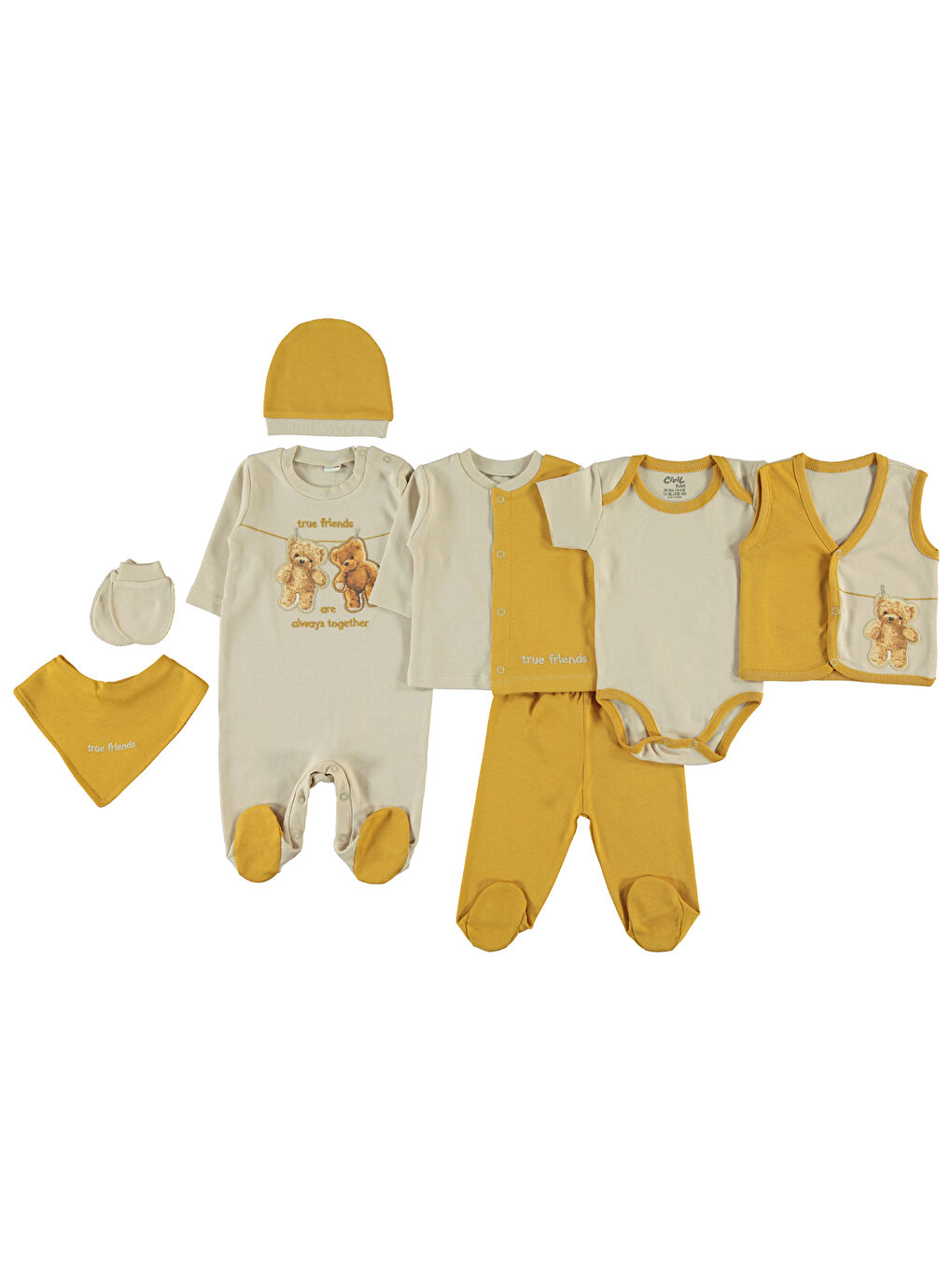 Haki Baby Erkek Bebek 8'li Zıbın Setleri 0-1 Ay Hardal