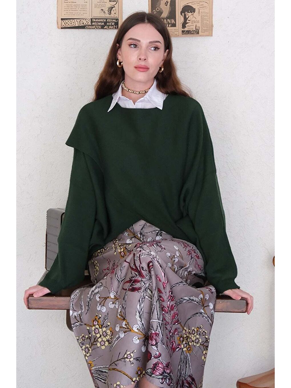 Yeşil Zümrüt Triko Kimono Crop-2