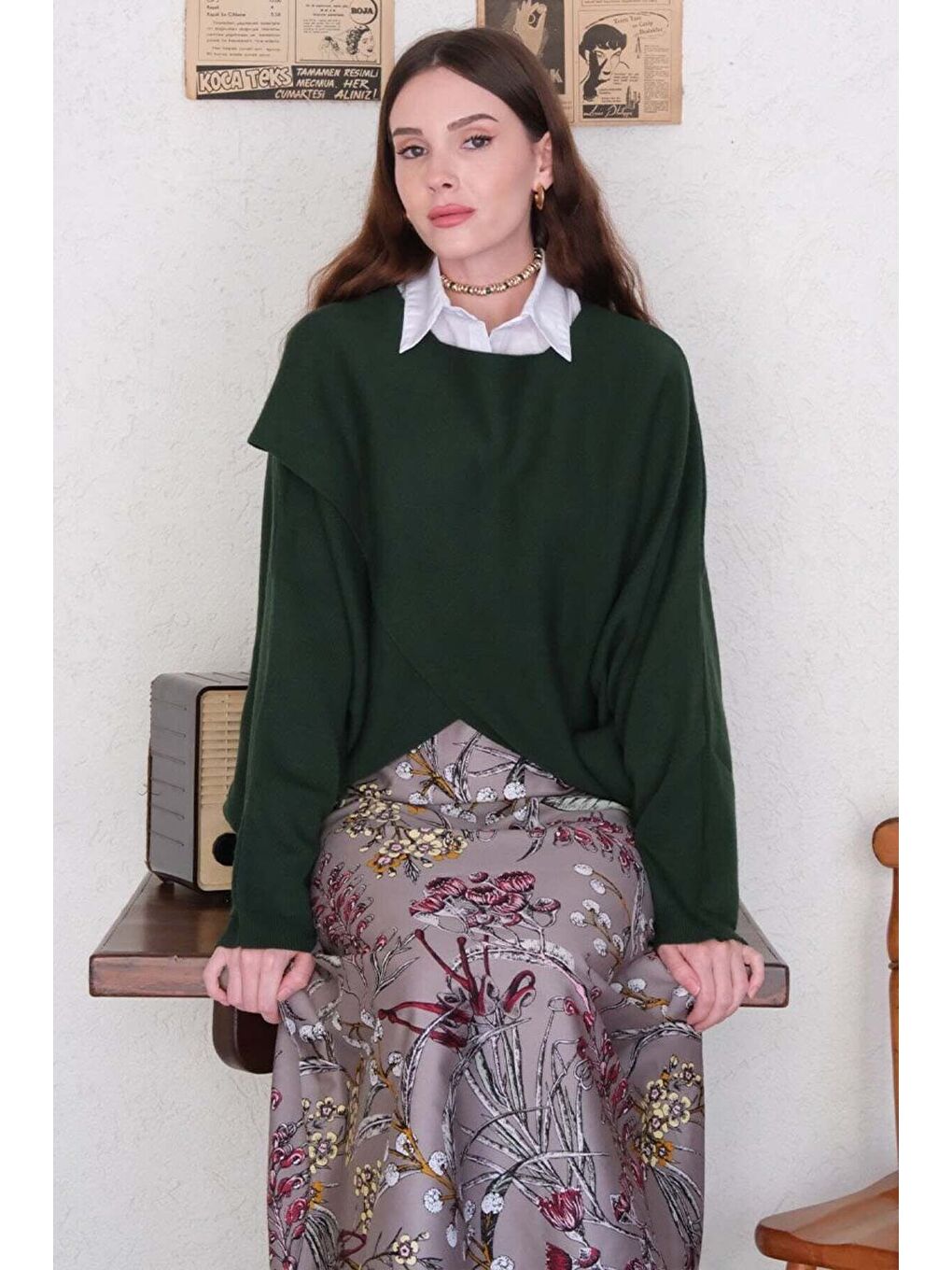 Yeşil Zümrüt Triko Kimono Crop-3