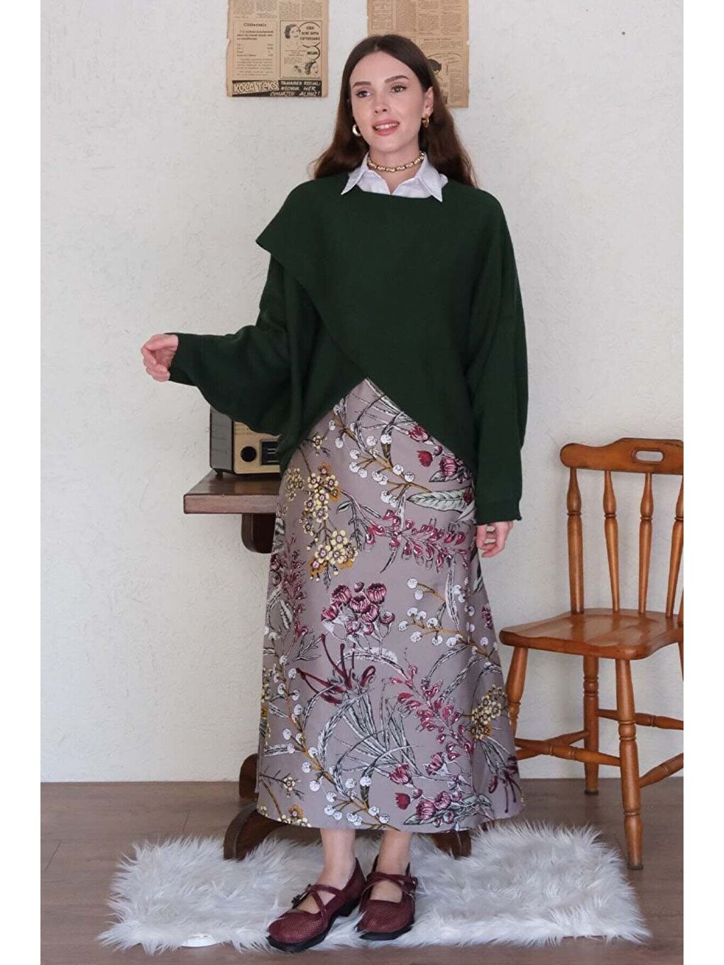 Yeşil Zümrüt Triko Kimono Crop-4