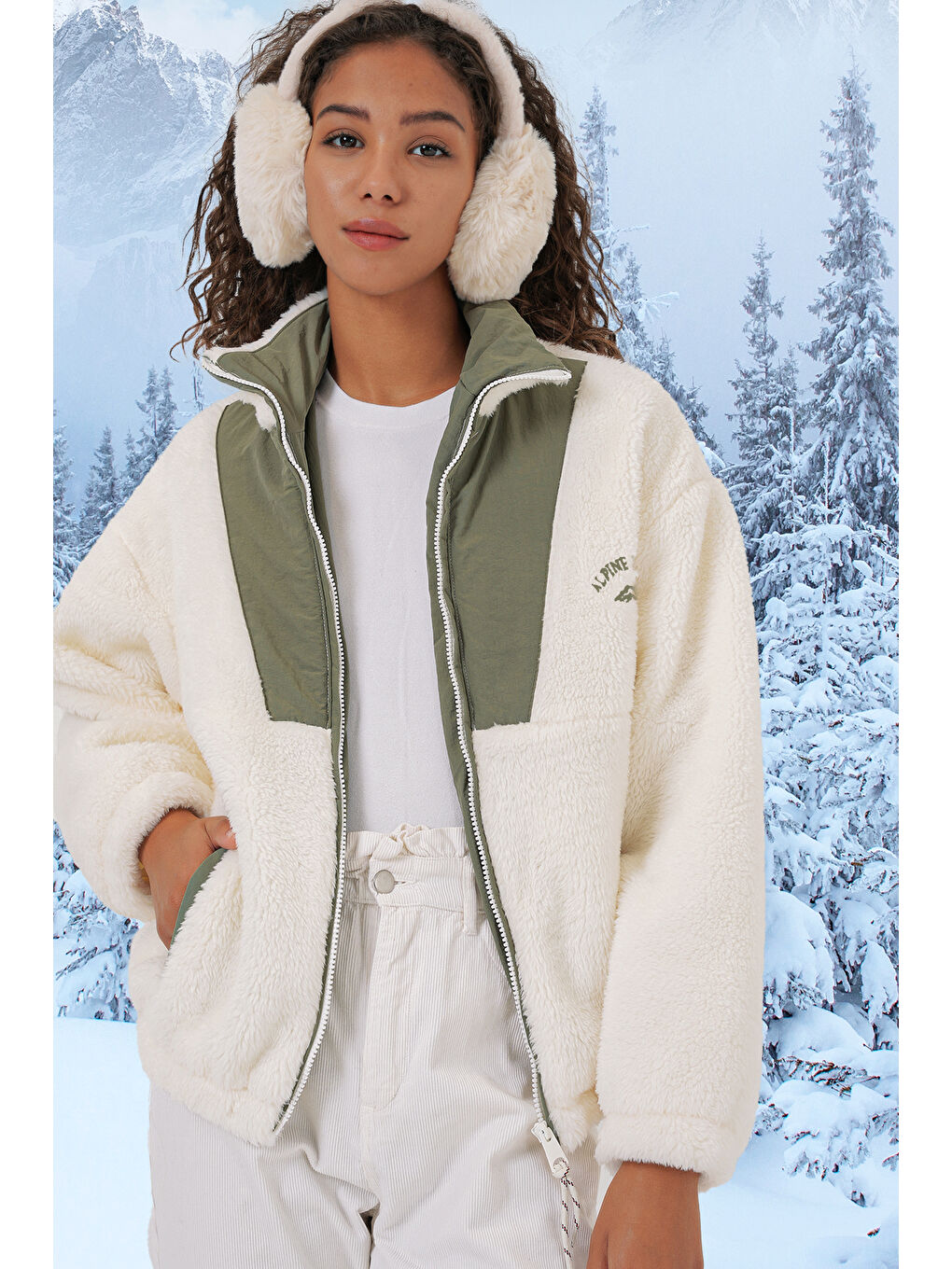 Yeşil 5194 Kadın Pelüş Mont Ceket   Çağla-1