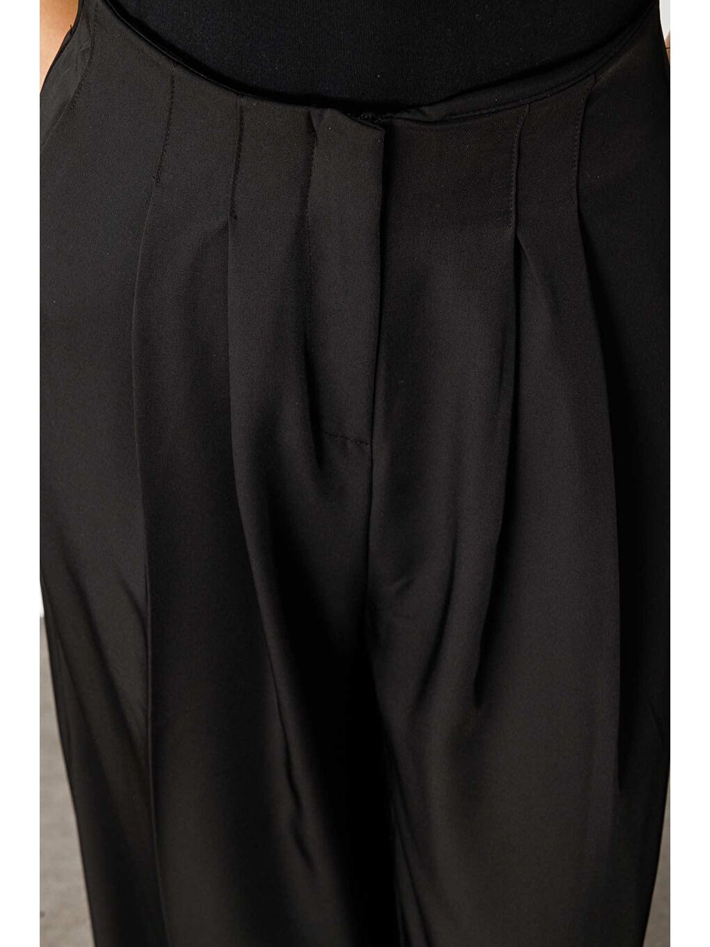 Pileli Palazzo Pantolon - Siyah-2