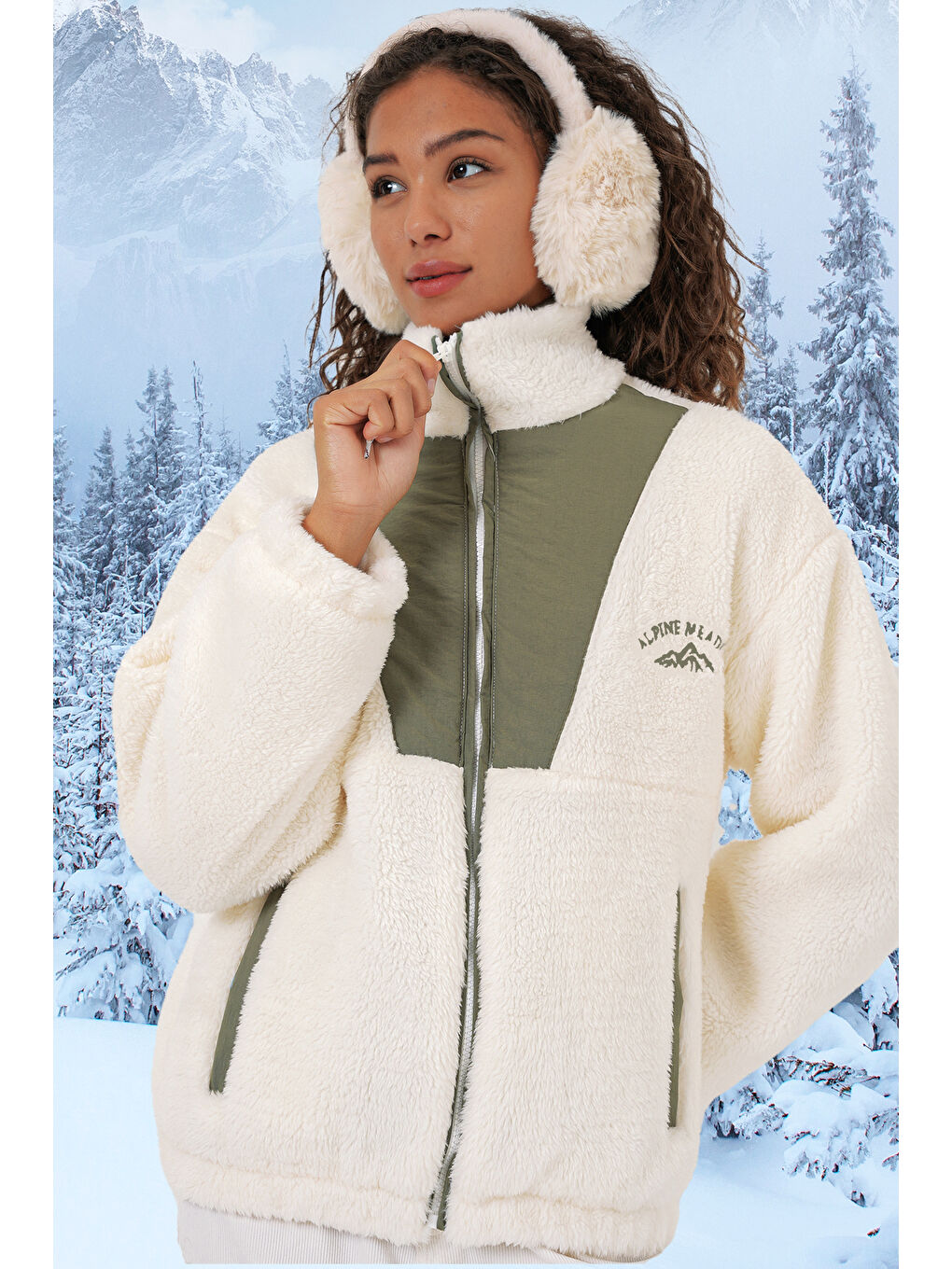 Yeşil 5194 Kadın Pelüş Mont Ceket   Çağla-2