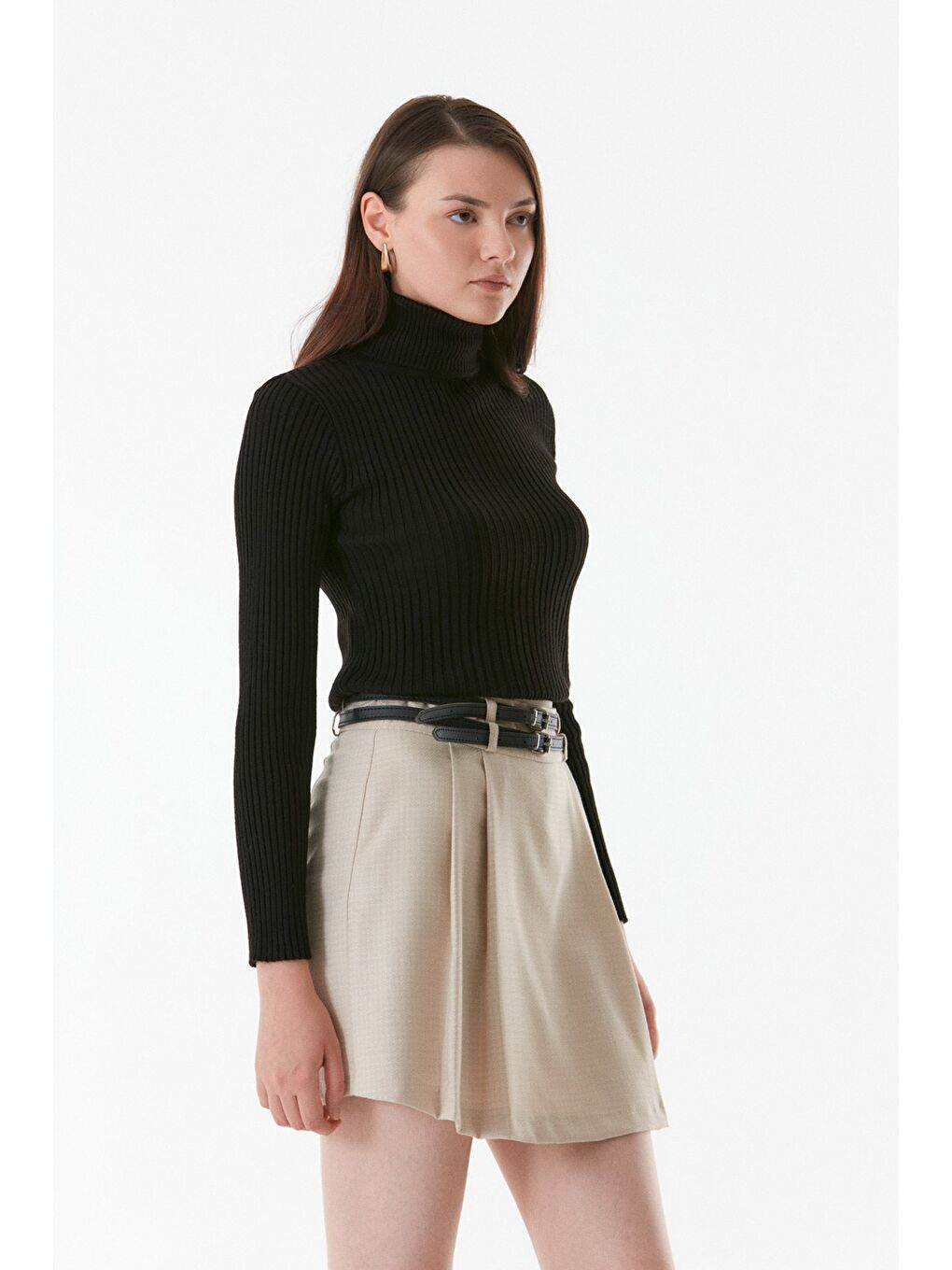 Siyah Fitilli Balıkçı Yaka Triko Kazak-4