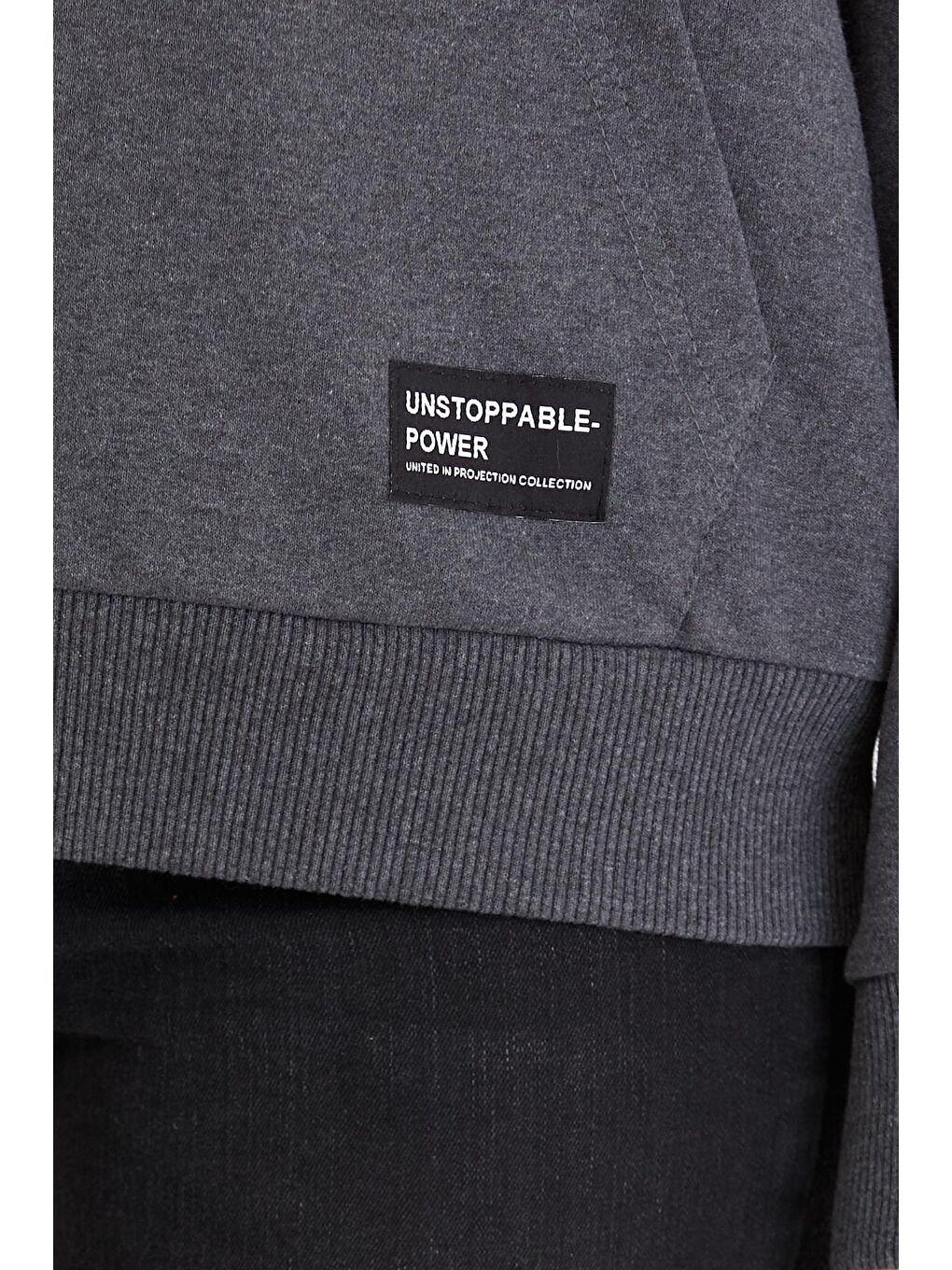 Kadın Antrasit Kapüşonlu Basic Örme Sweatshirt-4