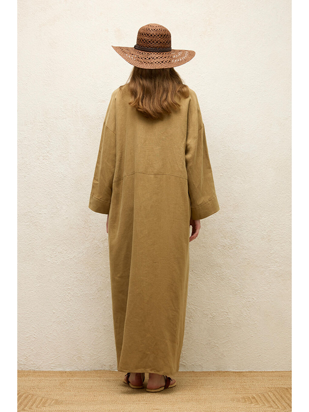 Bej Keten Elbise Sahra-7