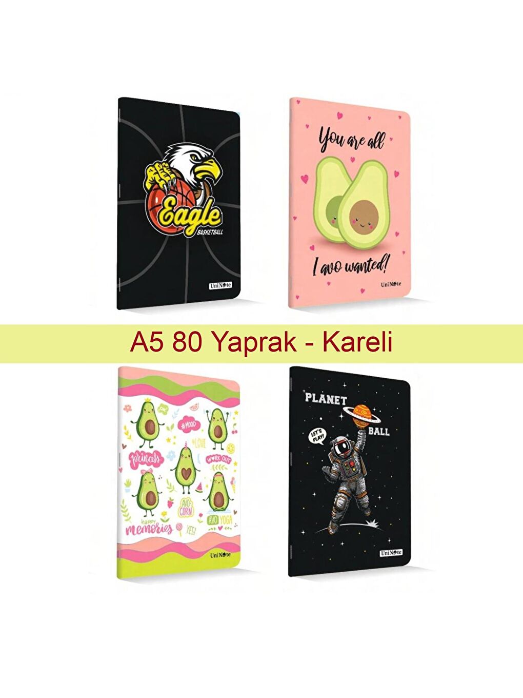 A5 80 Yaprak Karton Kapak Tel Dikişli Defter Kareli 4 Adet-1
