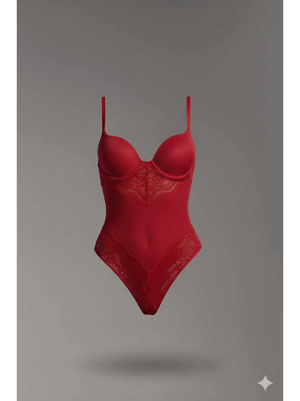 Destekli Dantelli Çıtçıtlı Body C15081 Kırmızı