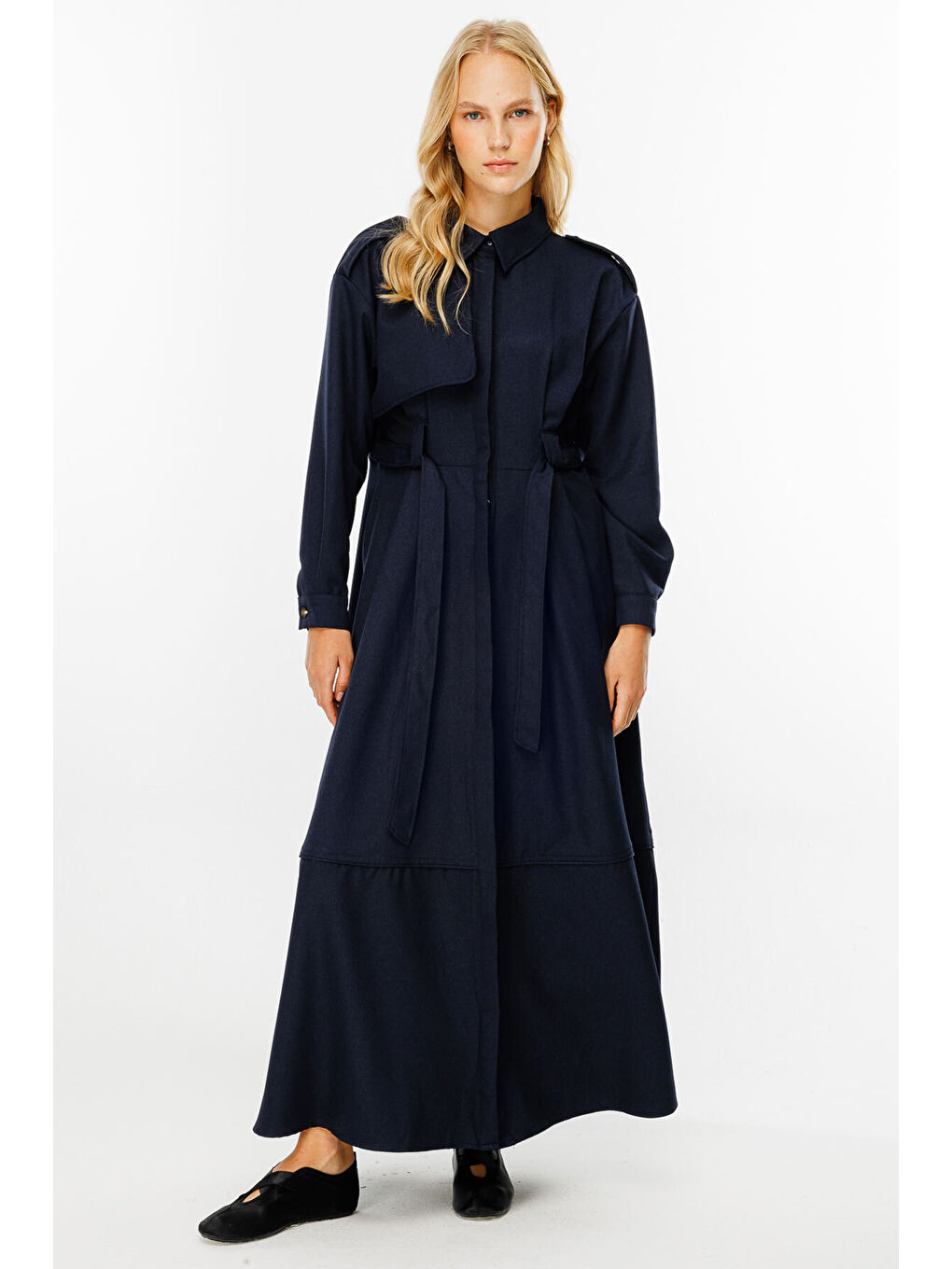 Premium Trenç Lacivert Elbise-2