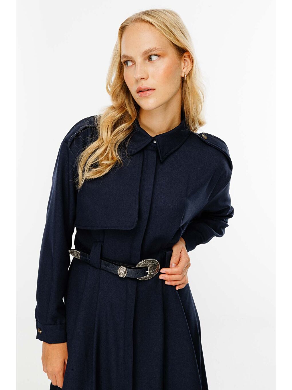 Premium Trenç Lacivert Elbise-3