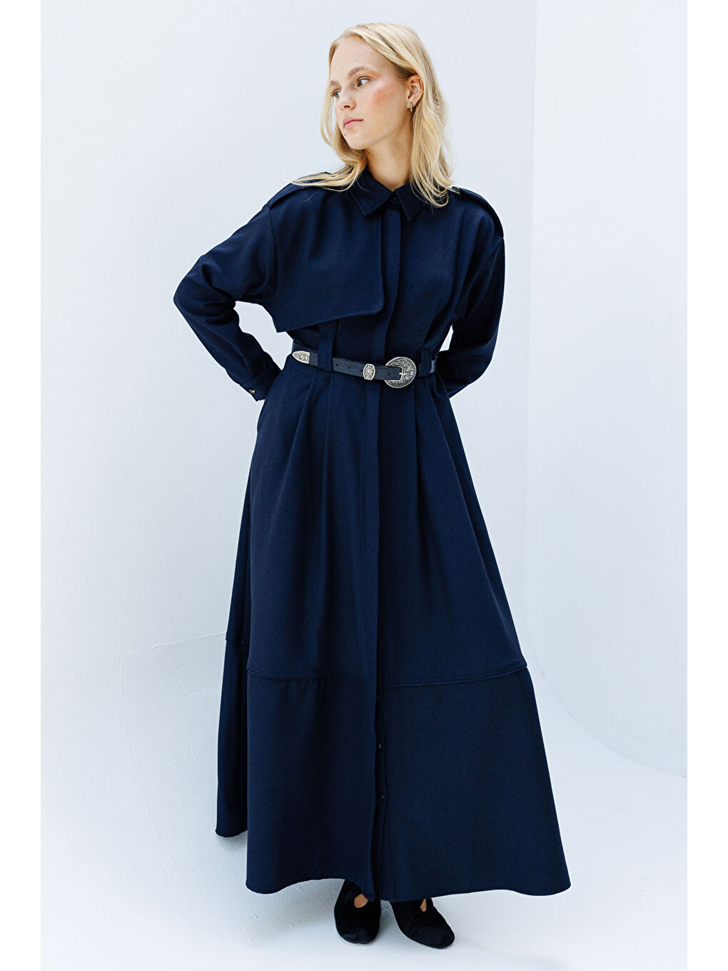 Premium Trenç Lacivert Elbise-4