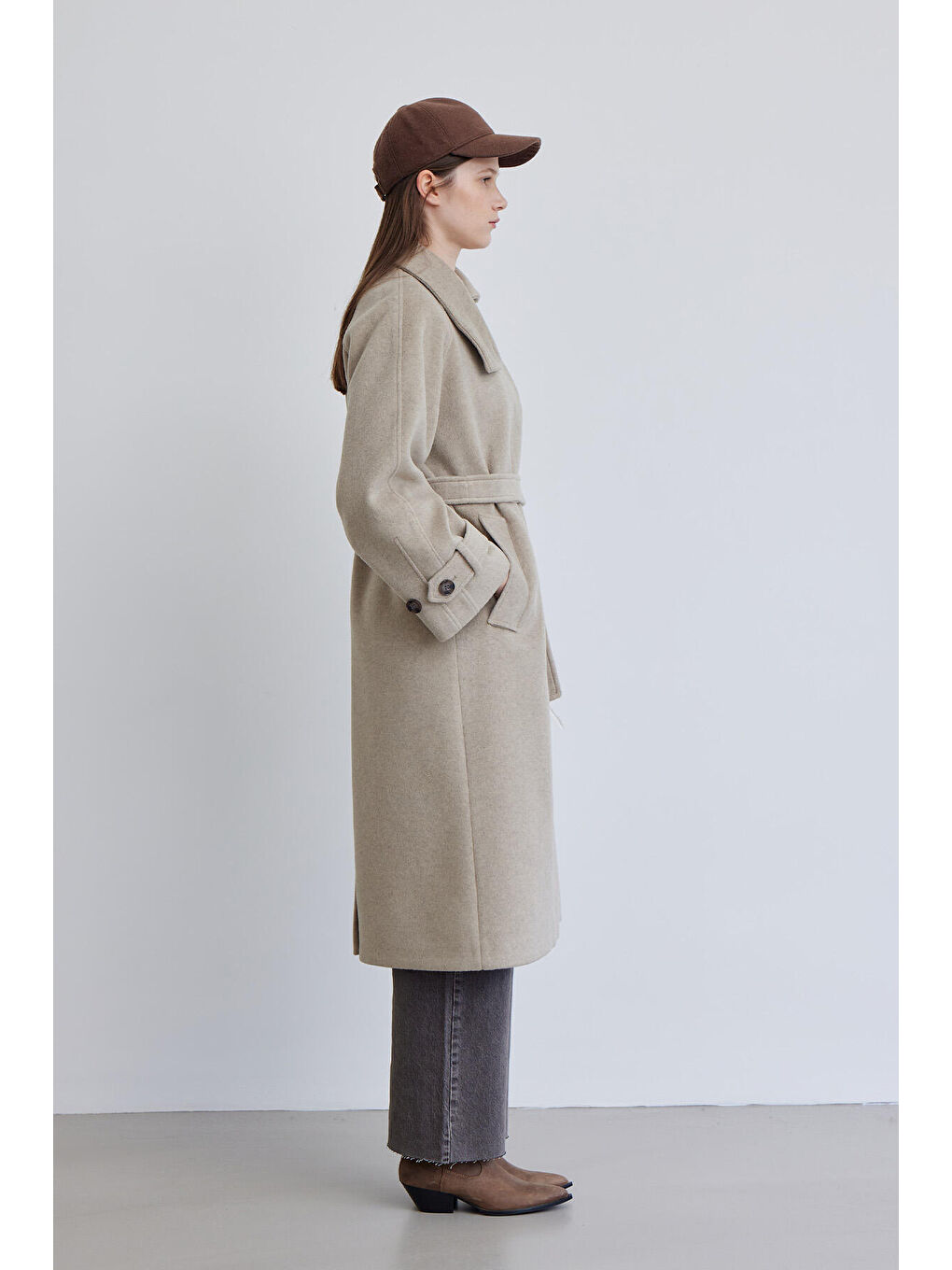 Bej İza Premium Kaşe Kaban Vizon-4