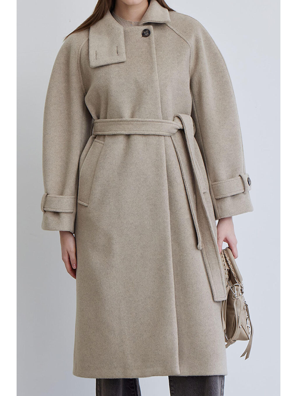 Bej İza Premium Kaşe Kaban Vizon-5