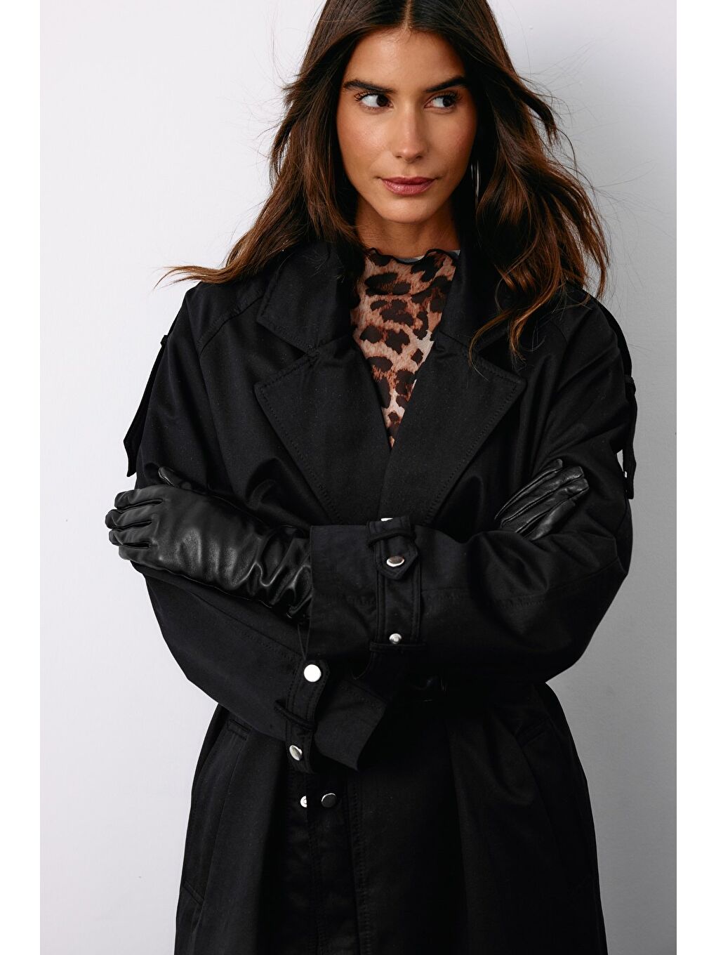 Kuşaklı Uzun Trençkot - Siyah-5