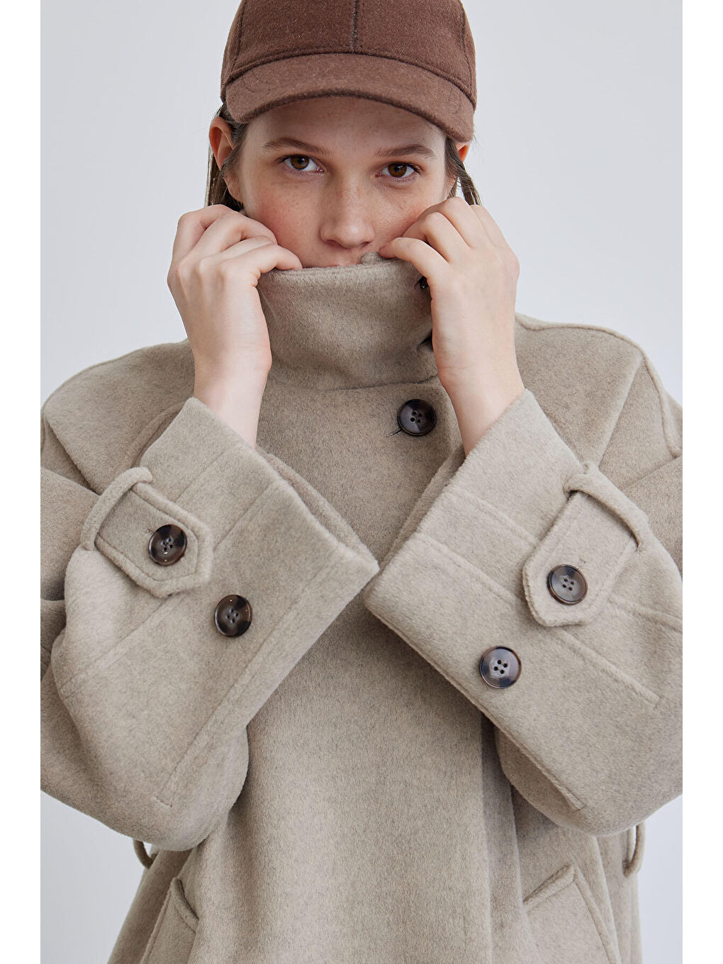 Bej İza Premium Kaşe Kaban Vizon-6