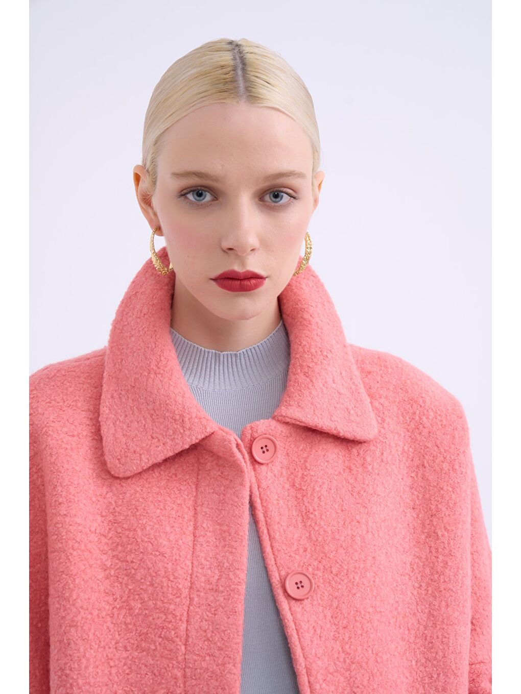 Pembe Cep Detaylı Buklet Kaban - Pudra-4