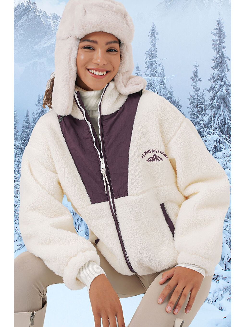 5194 Kadın Pelüş Mont Ceket   Mor