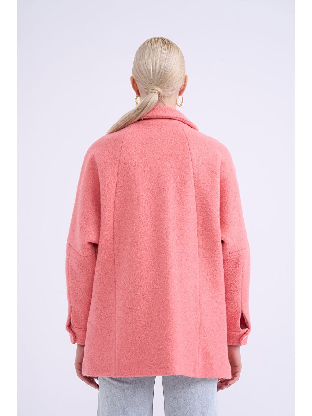 Pembe Cep Detaylı Buklet Kaban - Pudra-6