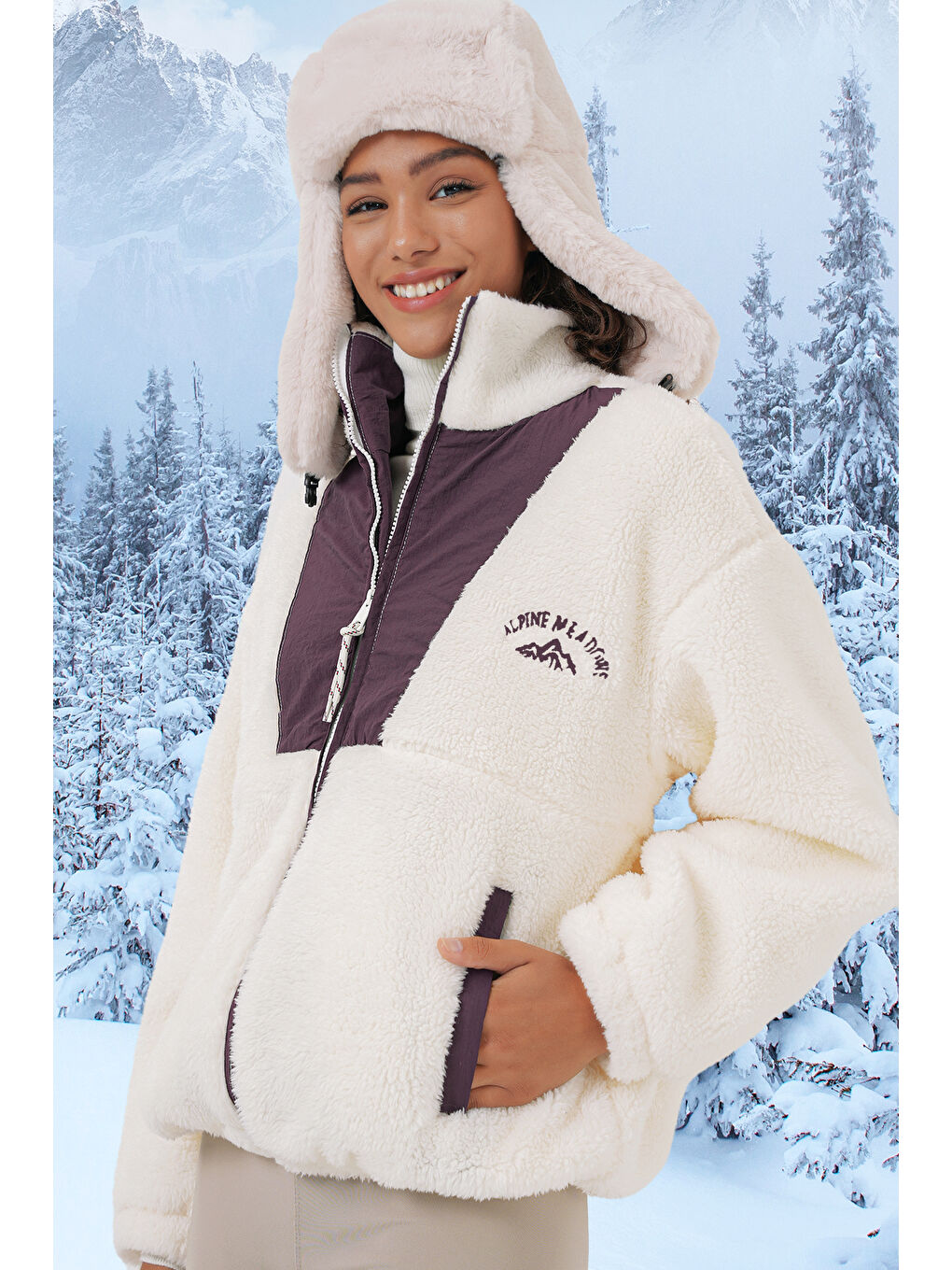 5194 Kadın Pelüş Mont Ceket   Mor-3