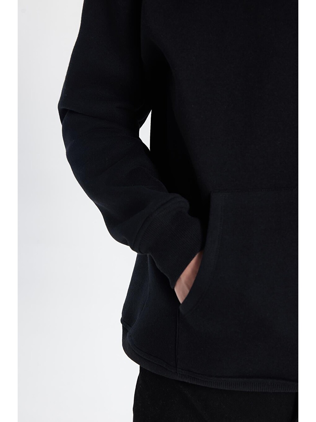 Unisex Oversize Geniş Kesim Pamuklu Yumuşak Dokulu İçi Polarlı Basic Siyah Kapüşonlu Sweatshirt-3