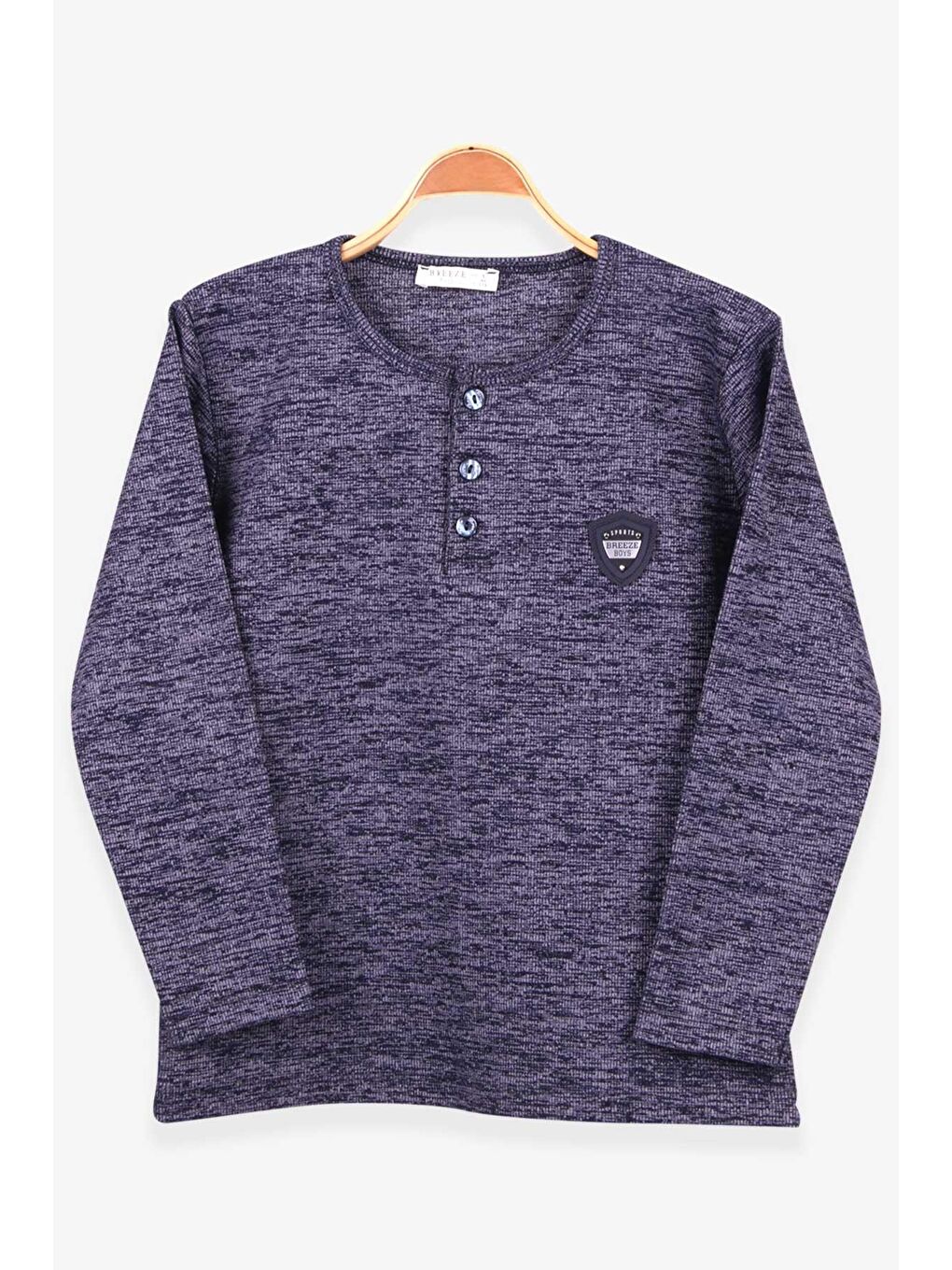 Erkek Çocuk Uzun Kollu Tişört Armalı Lacivert Melanj (6-12 Yaş)